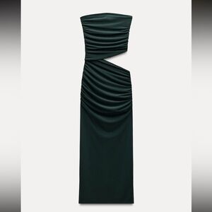 Zara Draped Cut Out Dark Green Dress